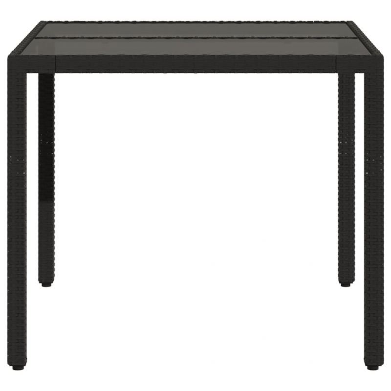 Gartentisch mit Glasplatte Schwarz 90x90x75 cm Poly Rattan