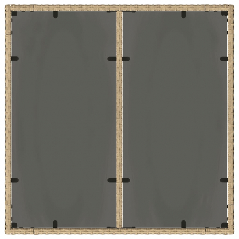 Gartentisch mit Glasplatte Beige 90x90x75 cm Poly Rattan