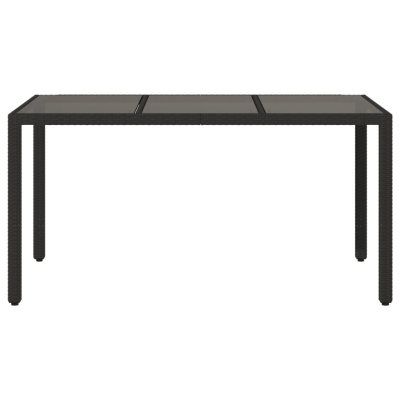 Gartentisch mit Glasplatte Schwarz 150x90x75 cm Poly Rattan