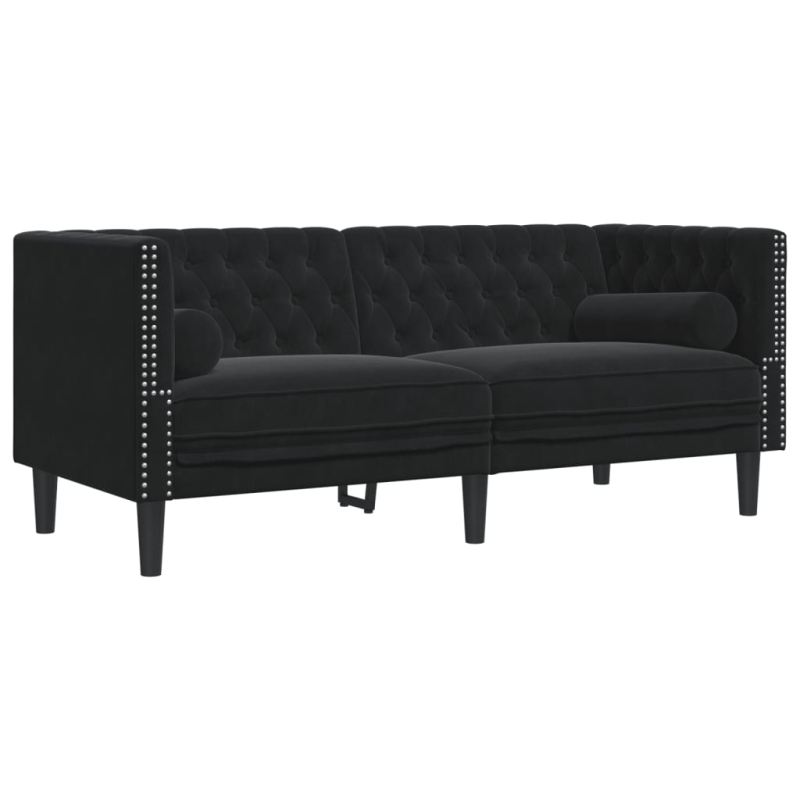 2-tlg. Chesterfield-Sofa-Set mit Nackenrollen Schwarz Samt