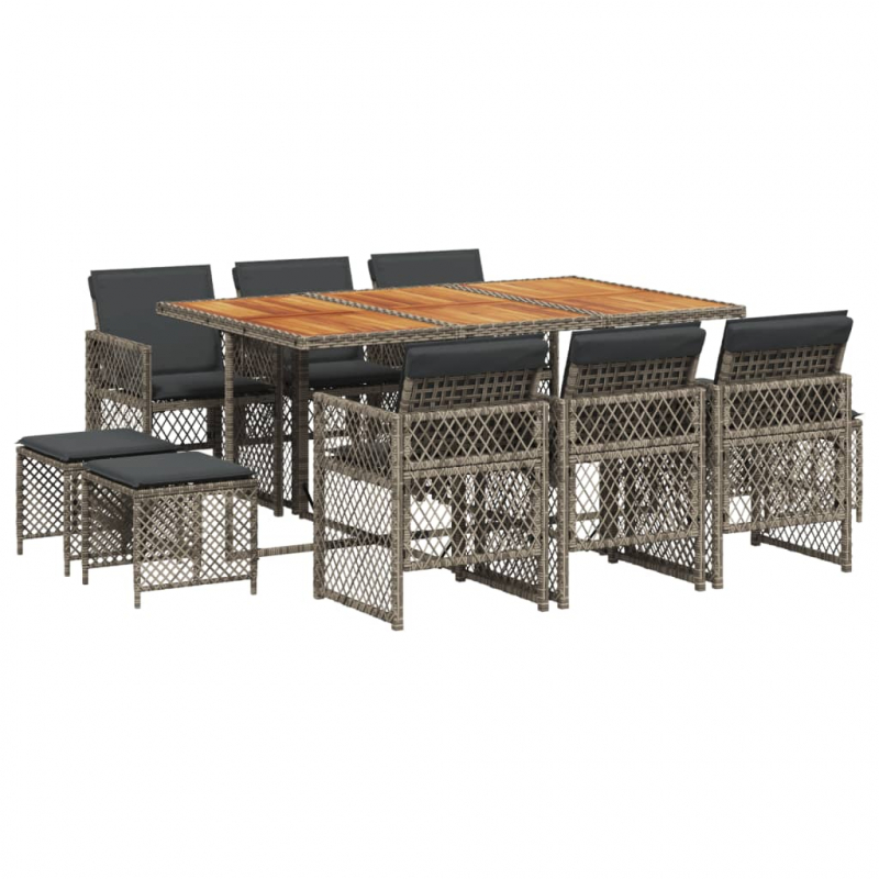 11-tlg. Garten-Essgruppe mit Kissen Grau Poly Rattan