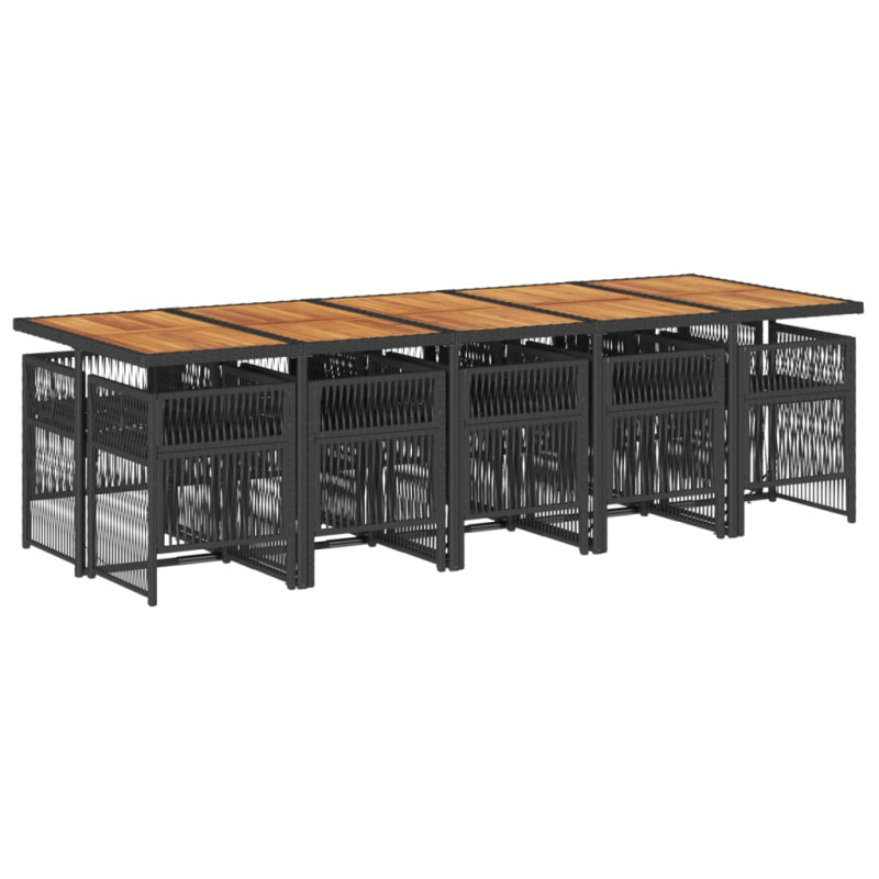 11-tlg. Garten-Essgruppe mit Kissen Schwarz Poly Rattan