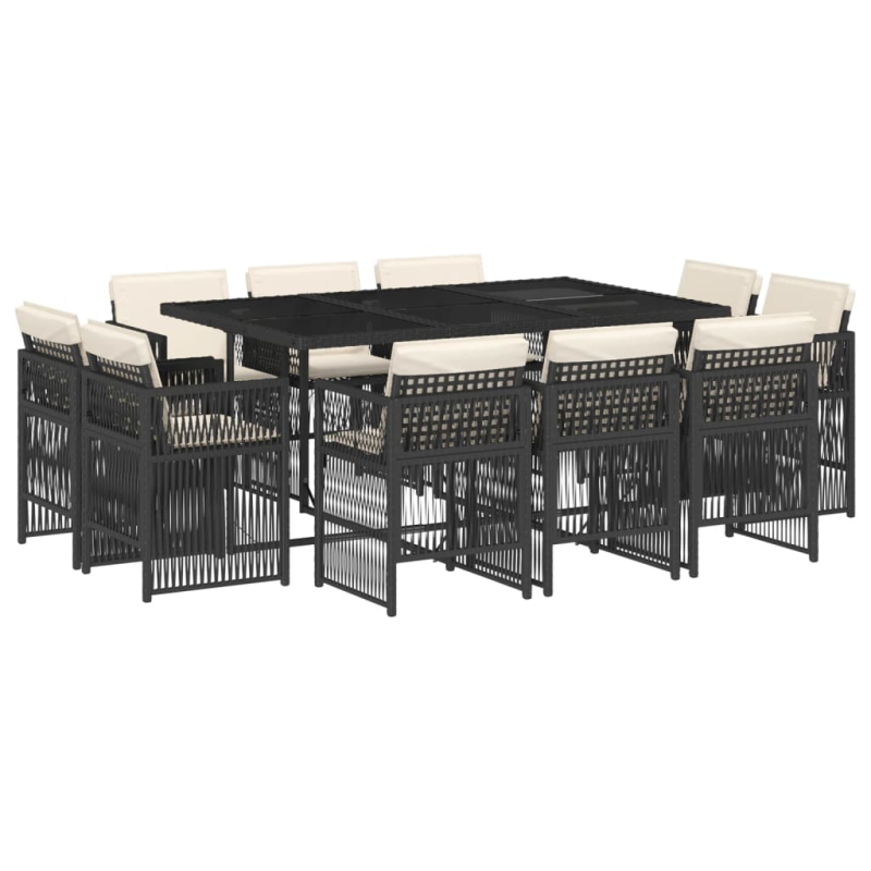 11-tlg. Garten-Essgruppe mit Kissen Schwarz Poly Rattan