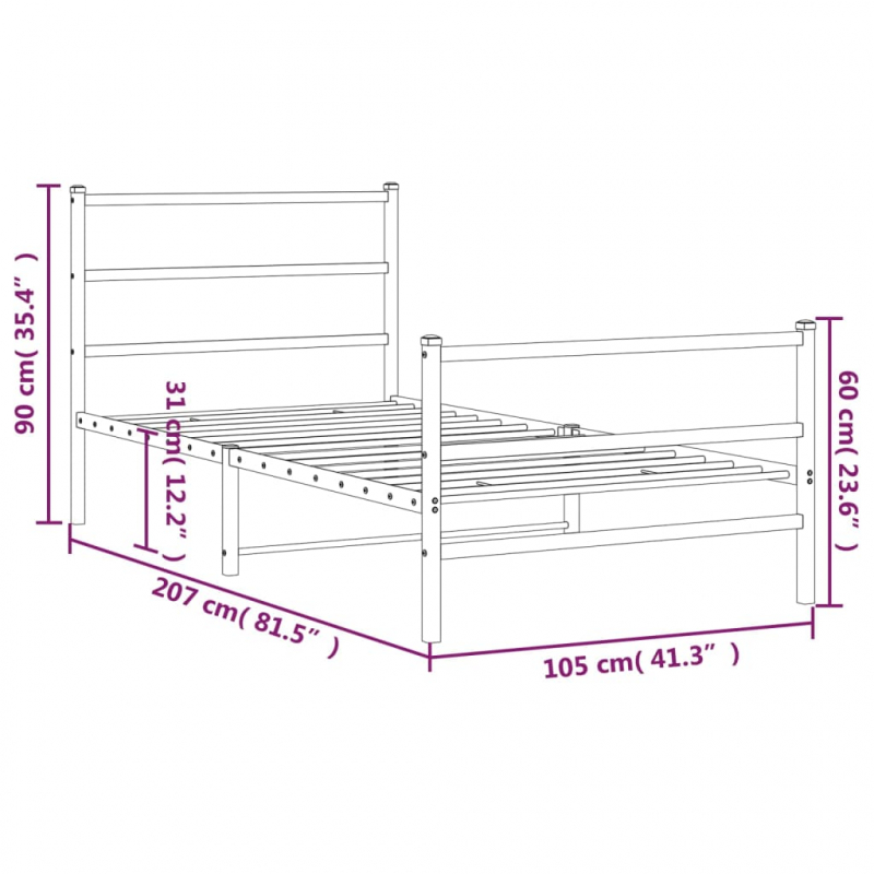 Bettgestell mit Kopf- und Fußteil Metall Schwarz 100x200 cm