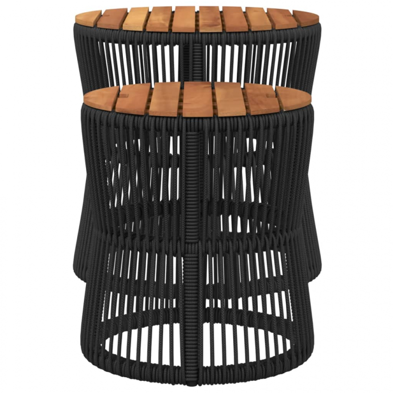 Garten-Beistelltische 2 Stk. mit Holzplatte Schwarz Poly Rattan