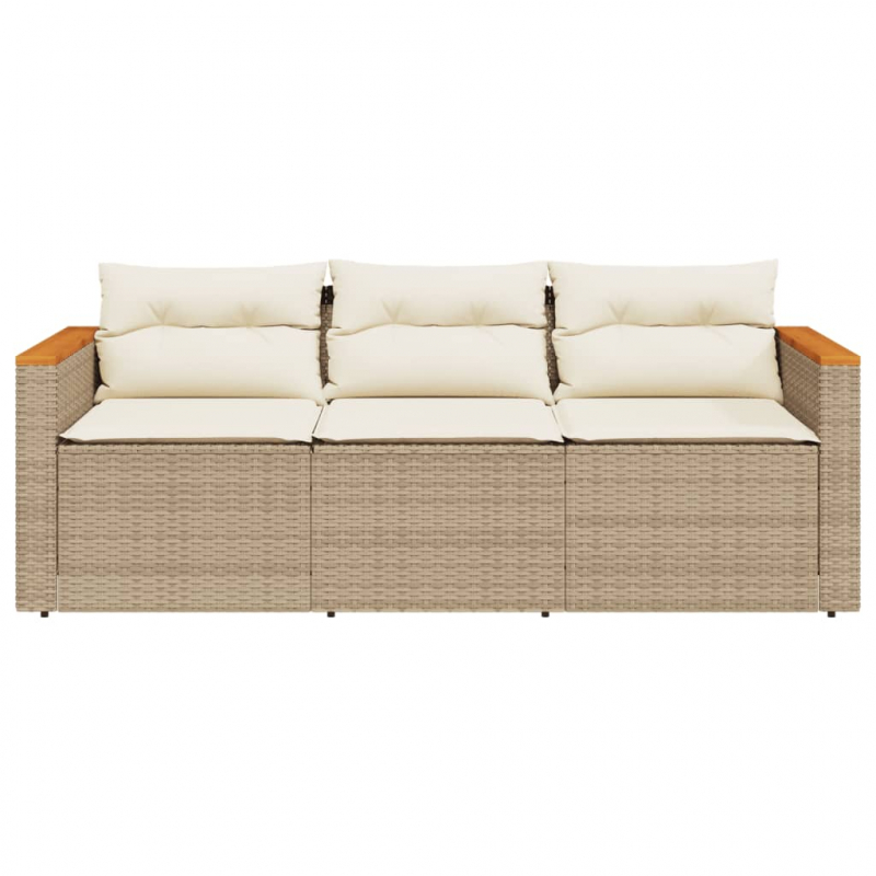 Gartensofa mit Kissen 3-Sitzer Beige Poly Rattan