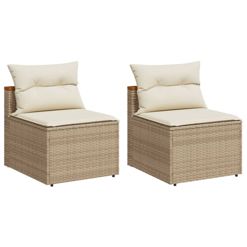 Gartensofas ohne Armlehnen mit Kissen 2 Stk. Beige Poly Rattan