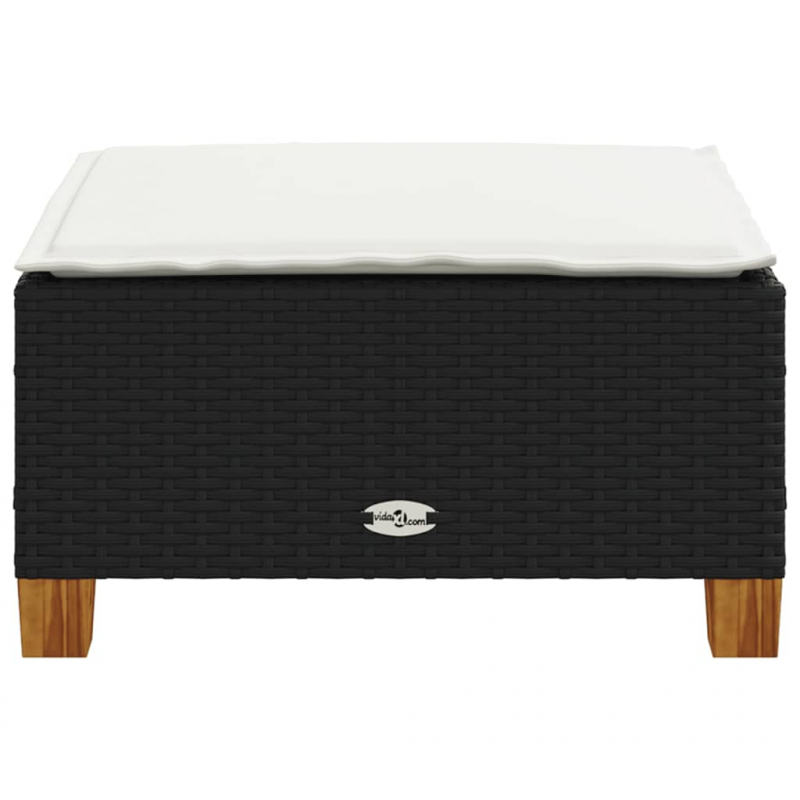 Gartenhocker mit Kissen Schwarz 63,5x56x32 cm Poly Rattan