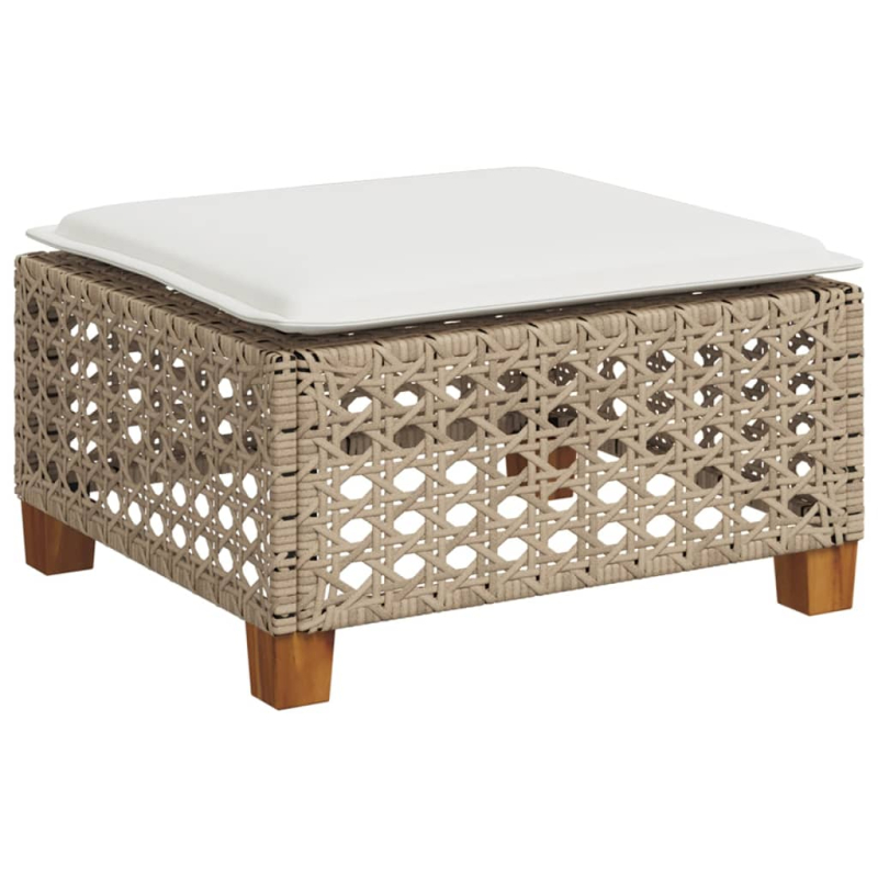 Gartenhocker mit Kissen Beige 63,5x56x32 cm Poly Rattan
