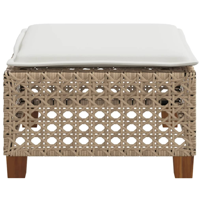 Gartenhocker mit Kissen Beige 63,5x56x32 cm Poly Rattan