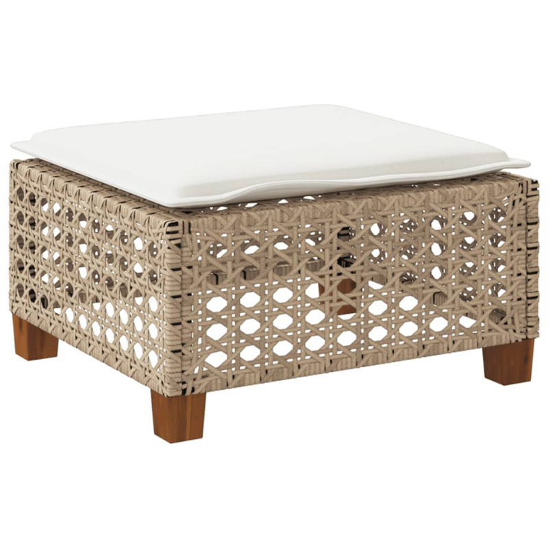 Gartenhocker mit Kissen Beige 63,5x56x32 cm Poly Rattan
