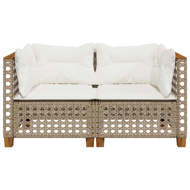 Garten-Ecksofas mit Kissen 2 Stk. Beige Poly Rattan