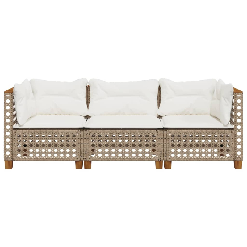 Gartensofa mit Kissen 3-Sitzer Beige Poly Rattan