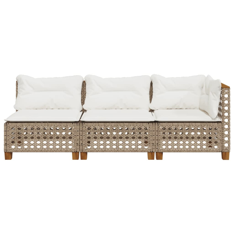 Gartensofa mit Kissen 3-Sitzer Beige Poly Rattan