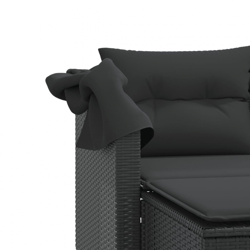 Gartensofa 2-Sitzer mit Dach und Hockern Schwarz Poly Rattan