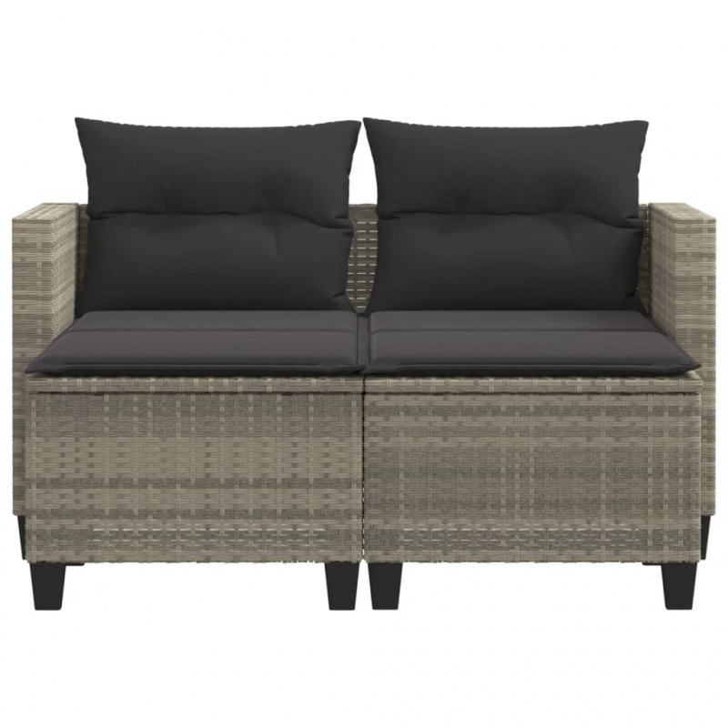 Gartensofa 2-Sitzer mit Hockern Hellgrau Poly Rattan