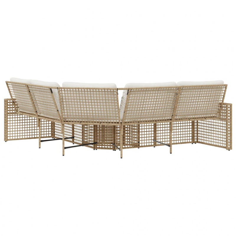 Gartensofa in L-Form mit Kissen und Fußbank Beige Poly Rattan