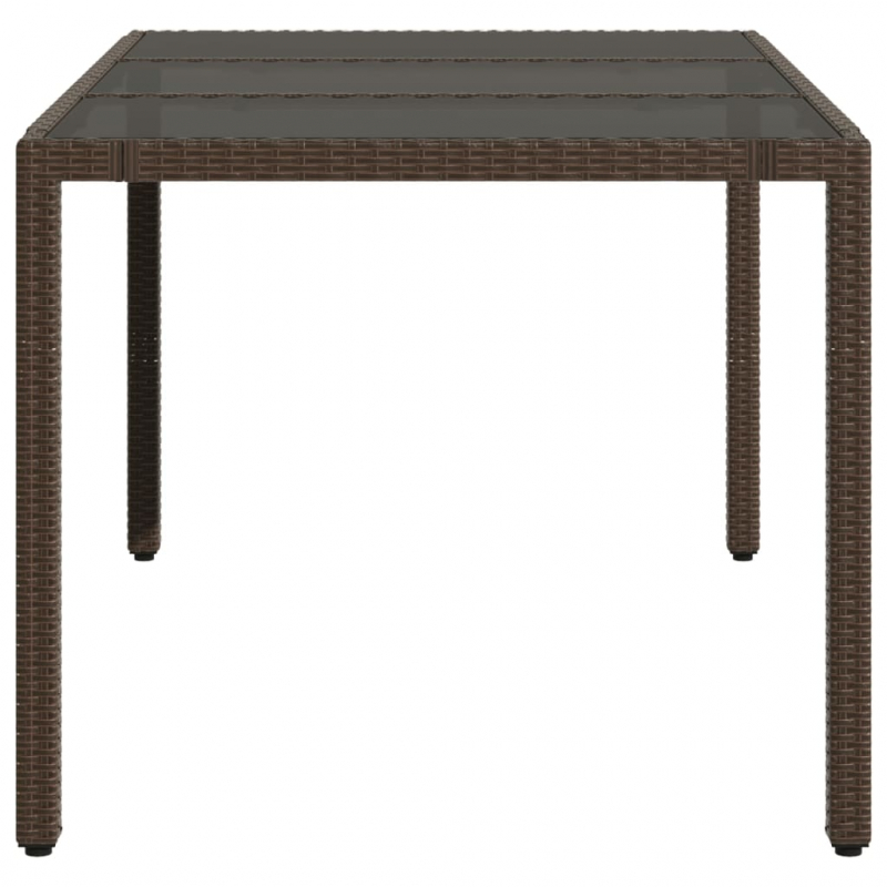 Gartentisch mit Glasplatte Braun 150x90x75 cm Poly Rattan