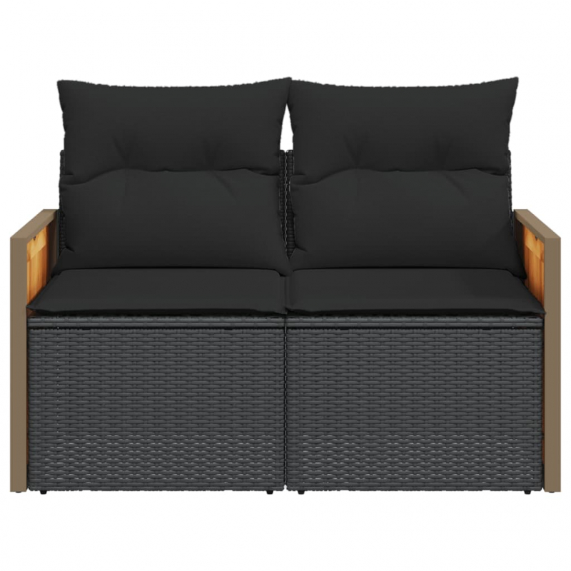 Gartensofa mit Kissen 2-Sitzer Schwarz Poly Rattan