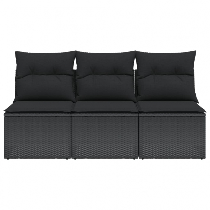 Gartensofa mit Kissen 3-Sitzer Schwarz Poly Rattan