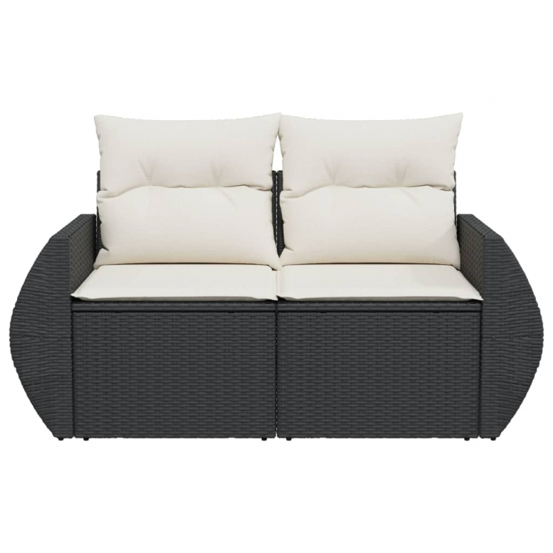 Gartensofa mit Kissen 2-Sitzer Schwarz Poly Rattan