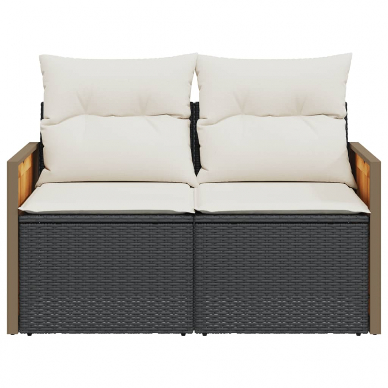 Gartensofa mit Kissen 2-Sitzer Schwarz Poly Rattan