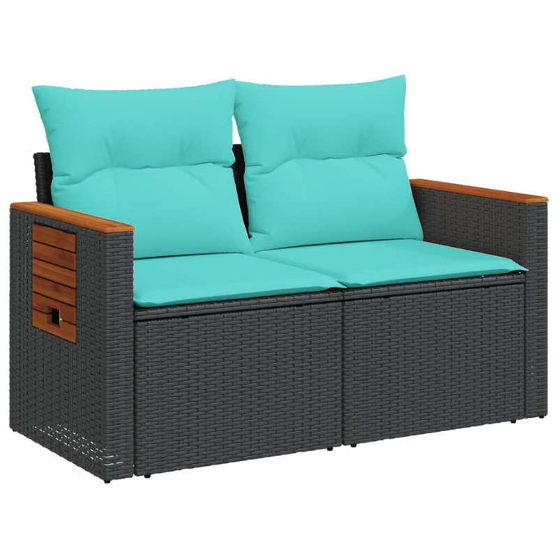 Gartensofa mit Kissen 2-Sitzer Schwarz Poly Rattan