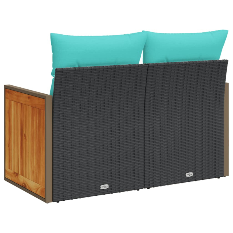Gartensofa mit Kissen 2-Sitzer Schwarz Poly Rattan
