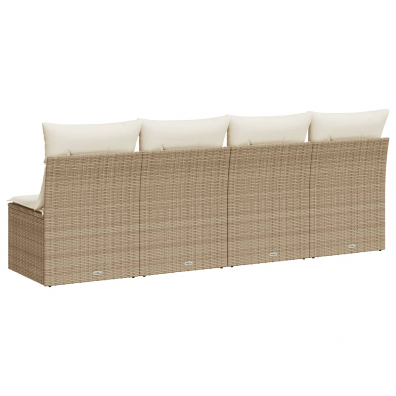 Gartensofa mit Kissen 4-Sitzer Beige Poly Rattan