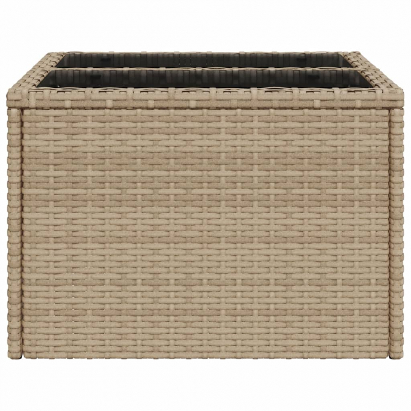 Gartentisch mit Glasplatte Beige 55x55x37 cm Poly Rattan