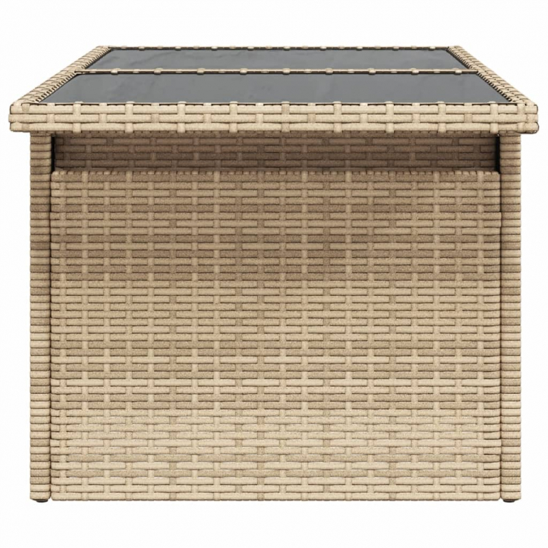Gartentisch mit Glasplatte Beige 100x55x73 cm Poly Rattan