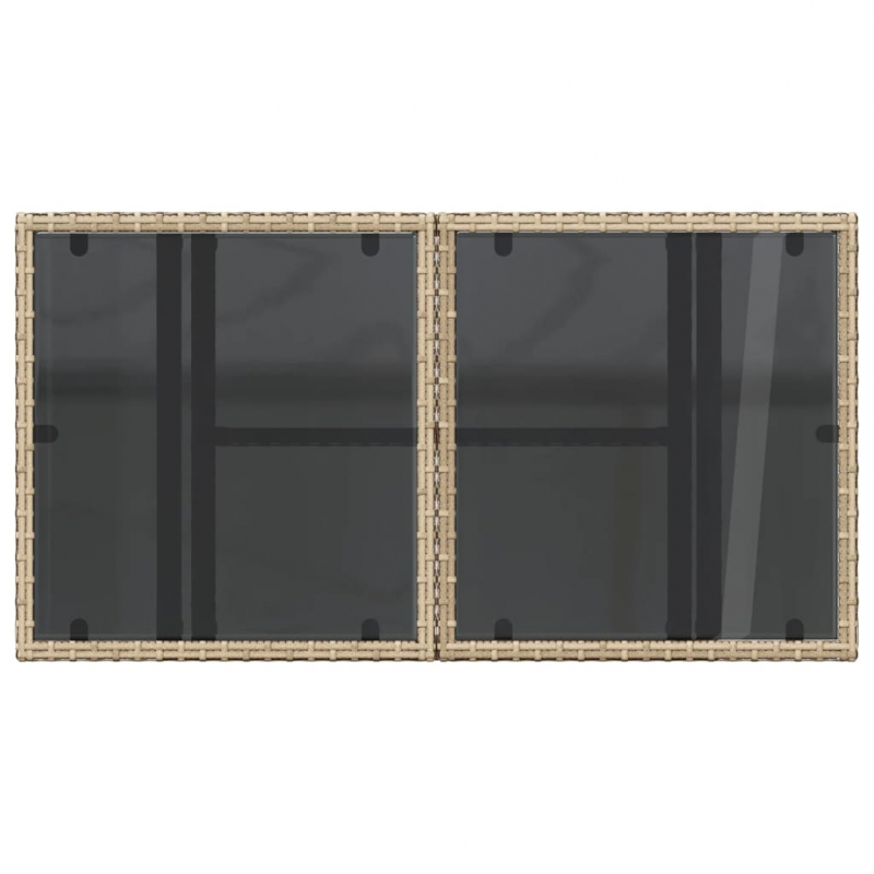 Gartentisch mit Glasplatte Beige 100x55x73 cm Poly Rattan