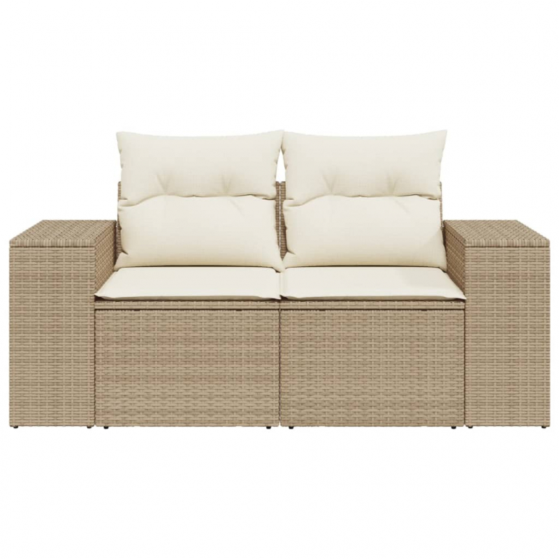 Gartensofa mit Kissen 2-Sitzer Beige Poly Rattan