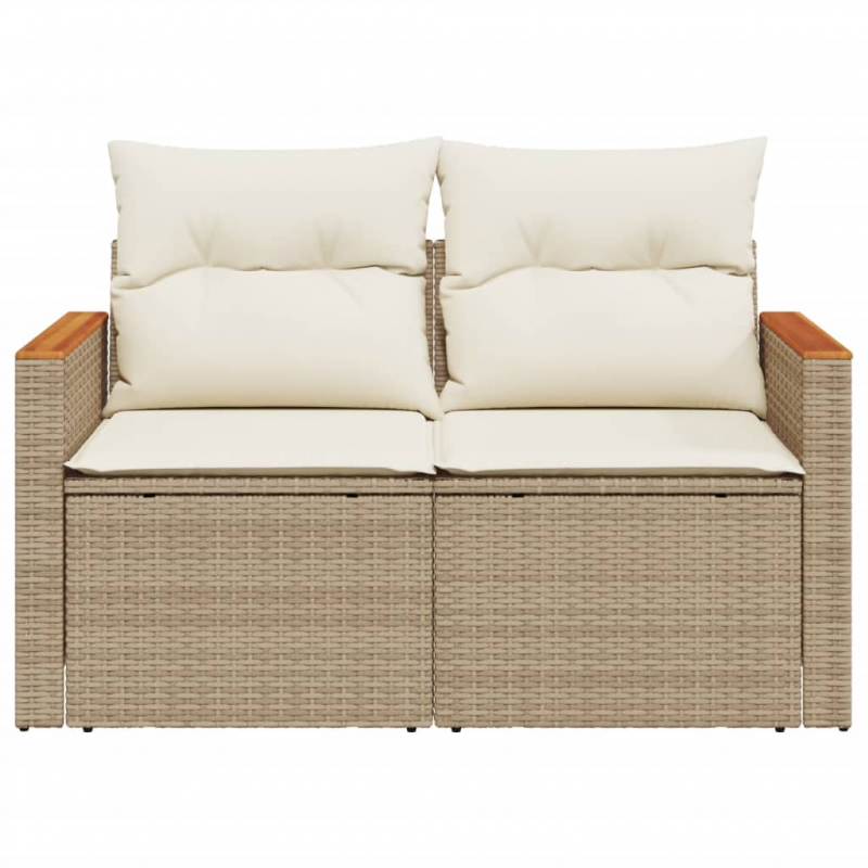 Gartensofa mit Kissen 2-Sitzer Beige Poly Rattan