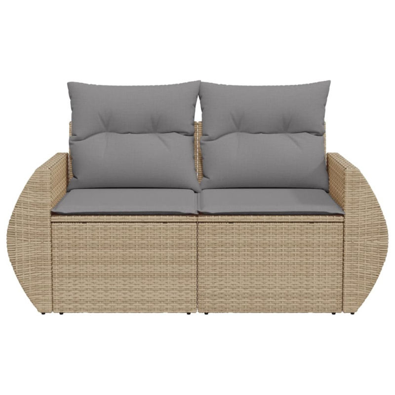 Gartensofa mit Kissen 2-Sitzer Beige Poly Rattan