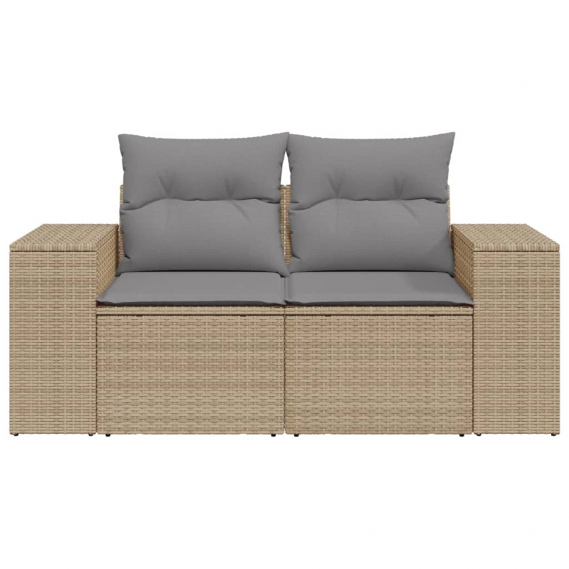 Gartensofa mit Kissen 2-Sitzer Beige Poly Rattan
