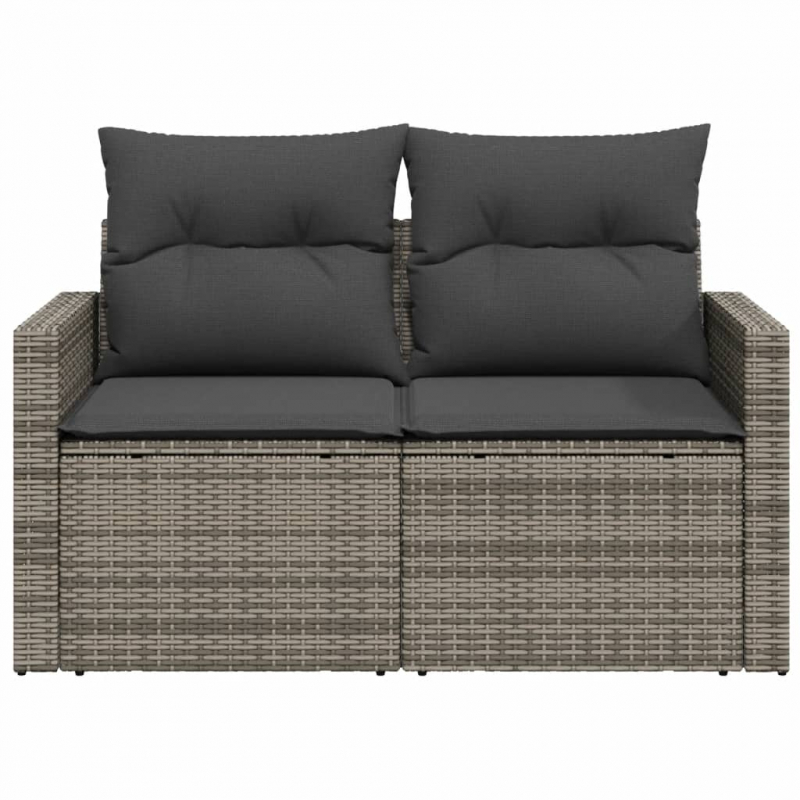 Gartensofa 2-Sitzer mit Kissen Grau Poly Rattan