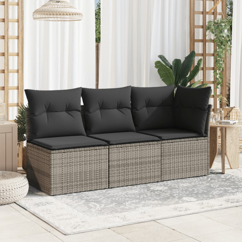 Garten-Ecksofa mit Kissen Grau Poly Rattan
