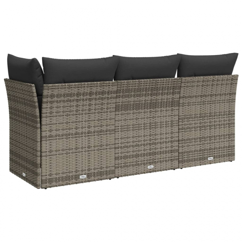 Gartensofa mit Kissen 3-Sitzer Grau Poly Rattan