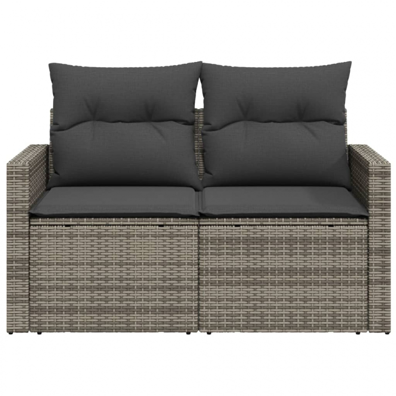 Gartensofa 2-Sitzer mit Kissen Grau Poly Rattan