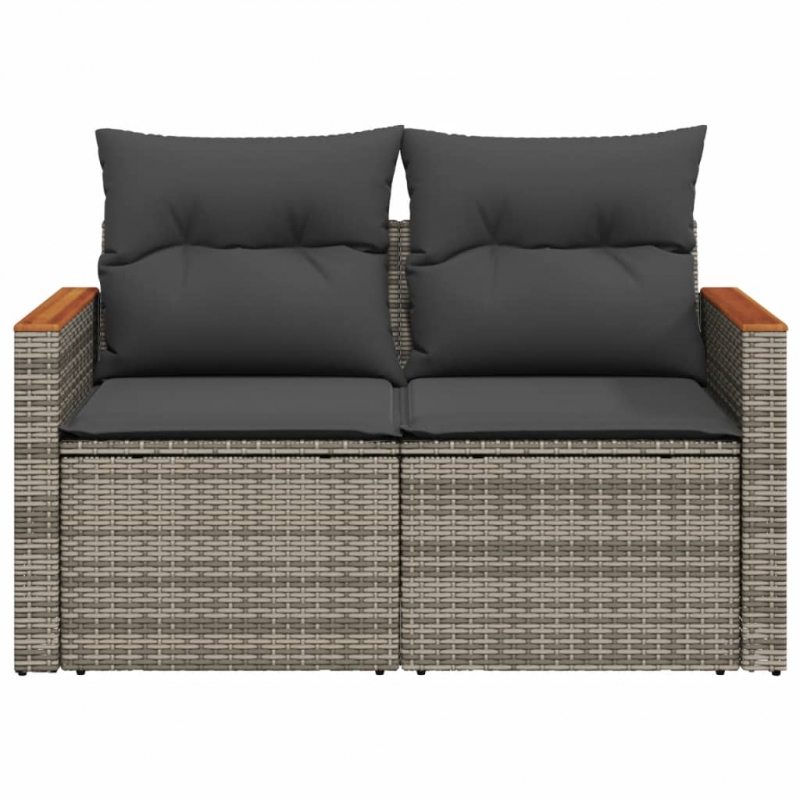 Gartensofa 2-Sitzer mit Kissen Grau Poly Rattan