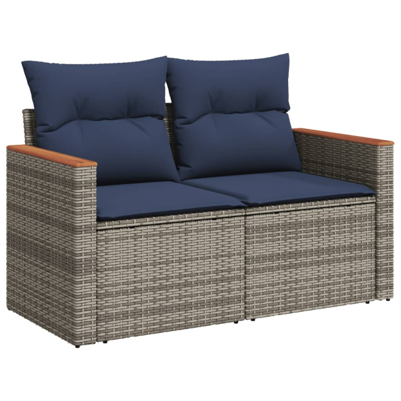 Gartensofa 2-Sitzer mit Kissen Grau Poly Rattan