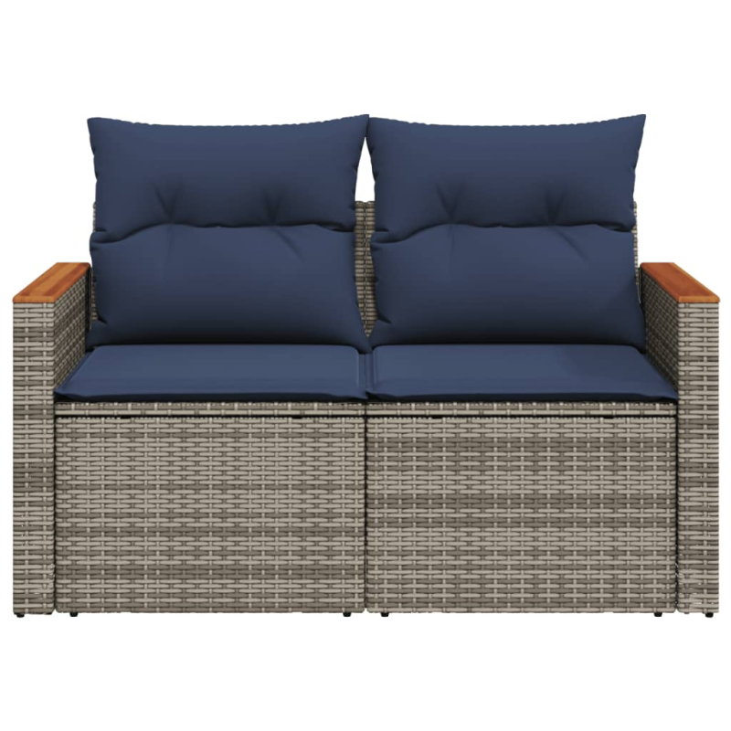 Gartensofa 2-Sitzer mit Kissen Grau Poly Rattan
