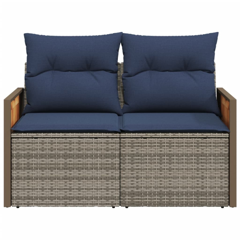 Gartensofa 2-Sitzer mit Kissen Grau Poly Rattan