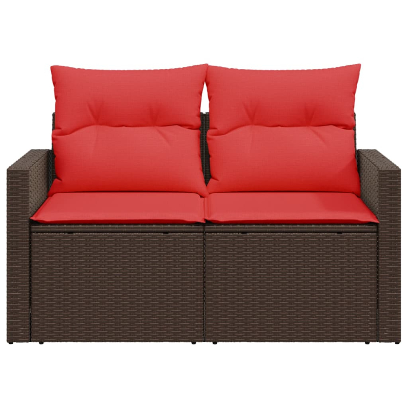 Gartensofa mit Kissen 2-Sitzer Braun Poly Rattan