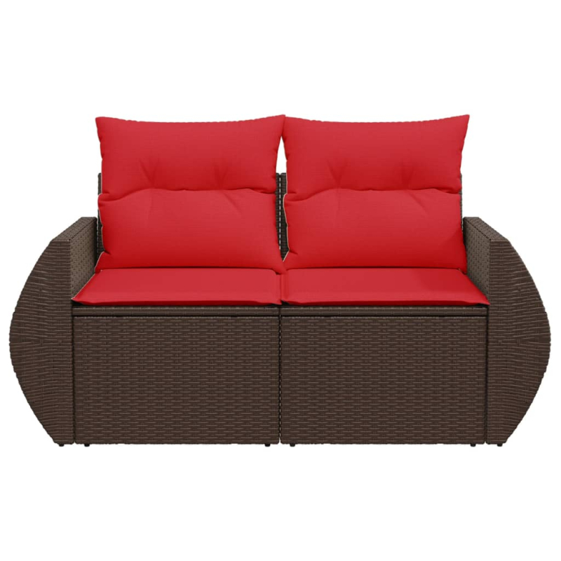 Gartensofa mit Kissen 2-Sitzer Braun Poly Rattan