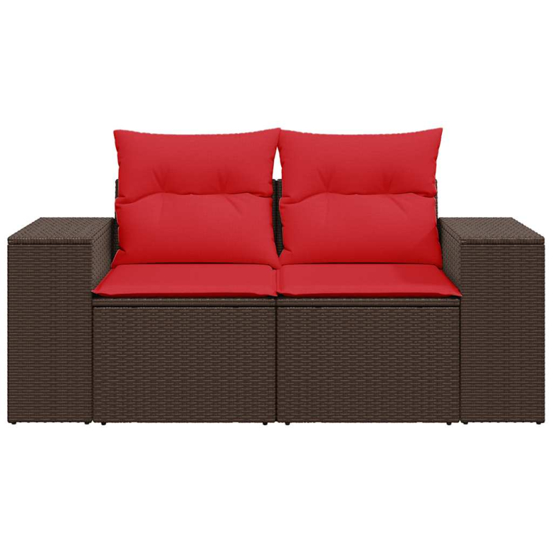Gartensofa mit Kissen 2-Sitzer Braun Poly Rattan