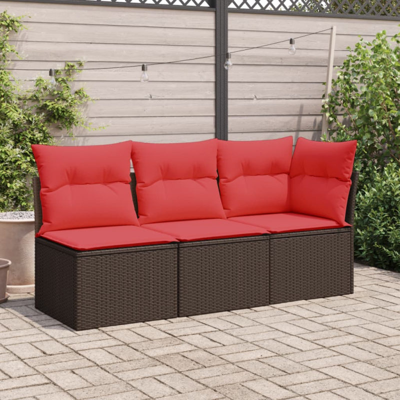 Gartensessel ohne Armlehnen mit Kissen Braun Poly Rattan