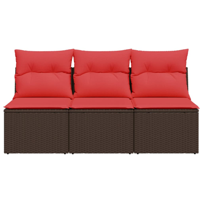 Gartensofa mit Kissen 3-Sitzer Braun Poly Rattan