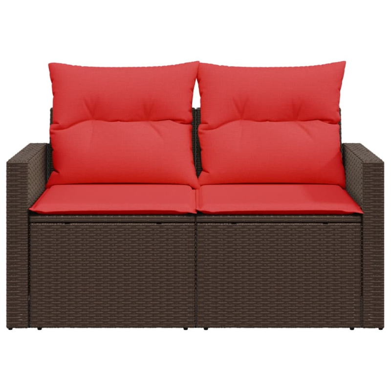 Gartensofa mit Kissen 2-Sitzer Braun Poly Rattan
